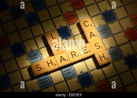 Scheda di Scrabble con le parole quote di Cassa ISA Foto Stock