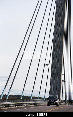 Cable stayed Finnish bridge support cables , Finland Foto Stock
