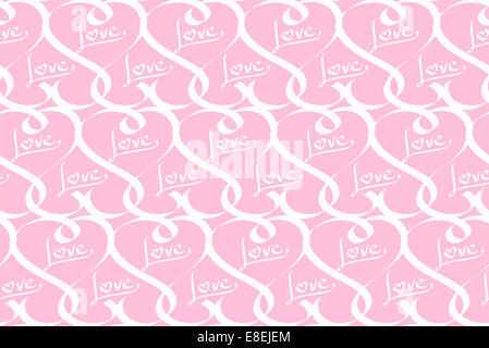 Modello senza giunture dei cuori calligrafico, con la parola amore, un il giorno di San Valentino sfondo Foto Stock