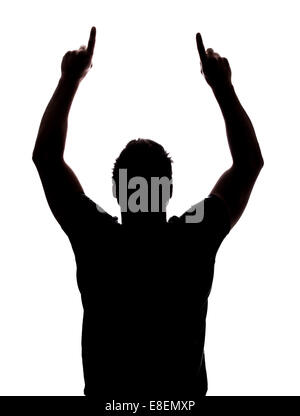 L'uomo rivolto verso l'alto in silhouette isolate su sfondo bianco Foto Stock