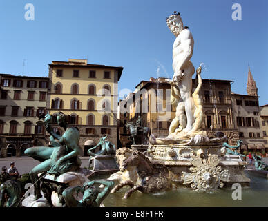 Statua del Nettuno, Fonte del Nettuno in Piazza della Signoria, Firenze, Italia Foto Stock