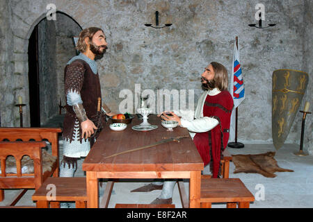 Ricostruzione medioevale, St Hilarion Castello, Cipro del Nord. Foto Stock