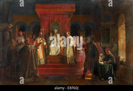 Papa Onorio II la concessione di un riconoscimento ufficiale ai Cavalieri Templari nel 1128. Artista: Granet, François Marius (1775-1849) Foto Stock