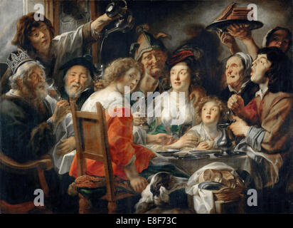 Il re di bevande, o famiglia pasto nella festa dell'Epifania. Artista: Jordaens Jacob (1593-1678) Foto Stock