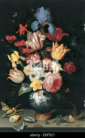 Vaso cinese con fiori, conchiglie e insetti. Artista: Ast, Balthasar, van der (1593/4-1657) Foto Stock