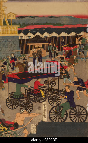 Fiorente sezione di Nihonbashi di Tokyo. (Tokyo Nihonbashi ei han no zu) trittico. Artista: Yoshitora, Utagawa (attivo 1850-1880) Foto Stock