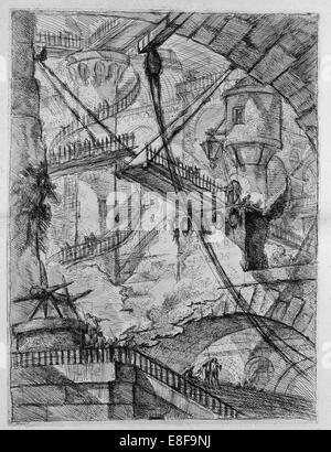 Il ponte levatoio. Dalla serie di prigioni immaginarie (Le Carceri d'Invenzione). Artista: Piranesi Giovanni Battista (1720-1778) Foto Stock