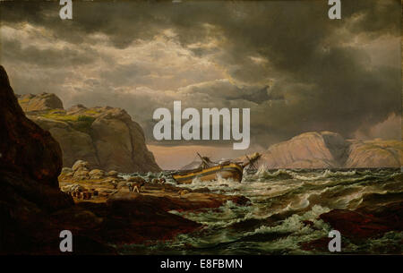 Naufragio sulla costa norvegese. Artista: Dahl, Johan Christian Clausen (1788-1857) Foto Stock