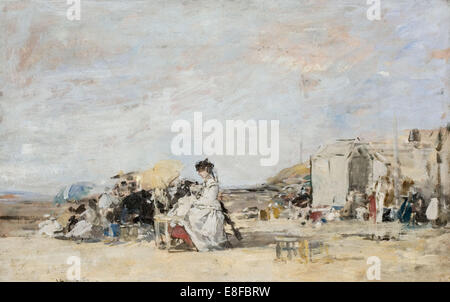 Signora in bianco sulla spiaggia di Trouville. Artista: Boudin, Eugène-Louis (1824-1898) Foto Stock