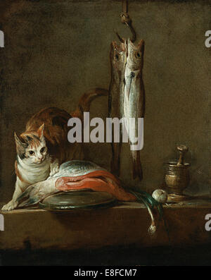 Natura morta con gatto e pesce. Artista: Chardin, Jean-Baptiste Siméon (1699-1779) Foto Stock