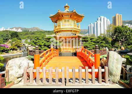 Cina, Hong Kong Kowloon, Diamond Hill, Chi Lin Monastero, Vista del tempio buddista Foto Stock