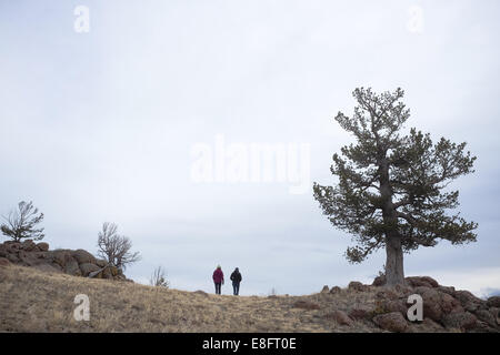 Stati Uniti d'America, Wyoming giovane passeggiate in montagna Foto Stock