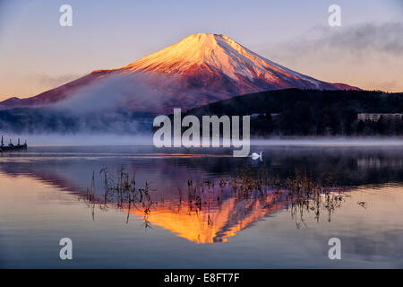 Giappone, Mt.Fuji riflettendo in Yamanaka Lake Foto Stock