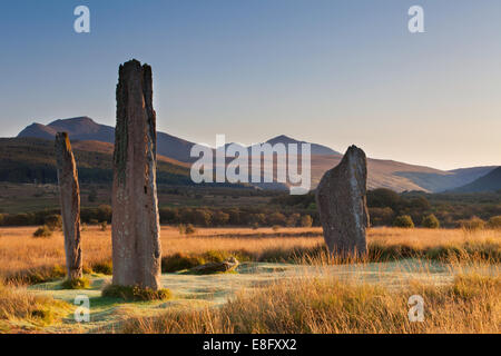 Machrie Moor pietre permanente di mattina presto Isle of Arran, Scozia Foto Stock