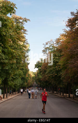 Gli uomini in esecuzione in El Buen Retiro park, Madrid Foto Stock