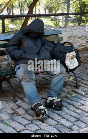 Un senzatetto dormire a Central Park. Tutto ciò che era di certo - se, infatti, nulla è stato - è che la città di New York Censimento Foto Stock