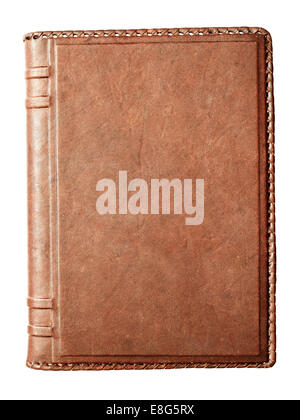 Notebook con copertina in pelle isolato su bianco Foto Stock