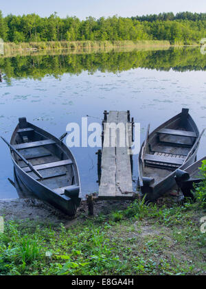Mattina sulle sponde di un lago in Lituania; Trikojis, Bertašiūnia, Lituania Foto Stock