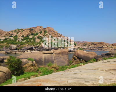 India, Karnataka, Hampi, Bellary, Fiume Tungabhadra, Paesaggio Foto Stock