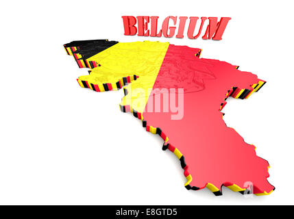 Mappa 3D illustrazione del Belgio con la bandiera e stemma Foto Stock