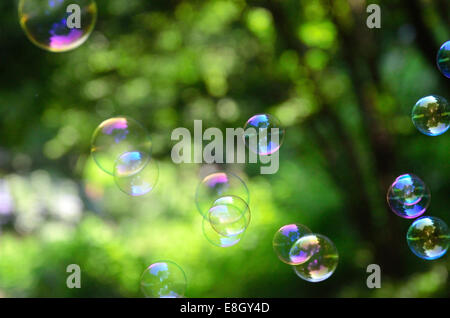 Bolle di sapone in un parco Foto Stock