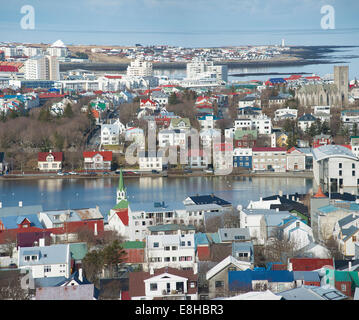 Alloggiamento nella città capitale di Reykjavik, Islanda. Foto Stock