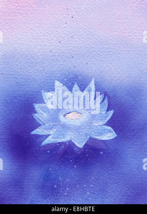 Dipinto astratto magic ninfea blu o lotus con piccole stelle. Acquerello originale pittura digitalizzate. Foto Stock