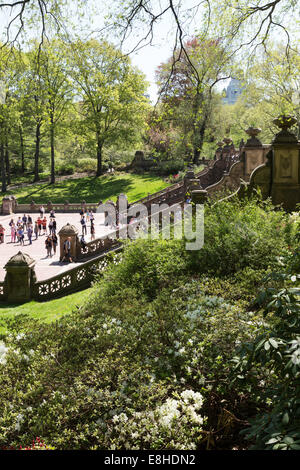 I turisti godendo di Bethesda terrazza, al Central Park di New York Foto Stock