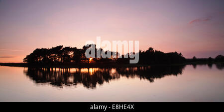 Tramonto a Hatchet Pond nr Beaulieu nella nuova foresta Foto Stock