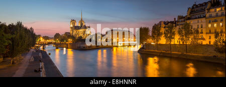 Cattedrale di Notre Dame lungo le rive del Fiume Senna, Parigi, Francia Foto Stock