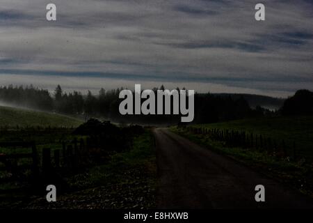 Forres, murene, Scozia, 8 ottobre, 2014. Cacciatori luna brilla illuminando la campagna a 2300 ore di credito: Steve Arkley/Alamy Live News Foto Stock