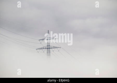 Pilone nella nebbia a Bestwig, Sauerland, Nord Reno-Westfalia, Germania Foto Stock