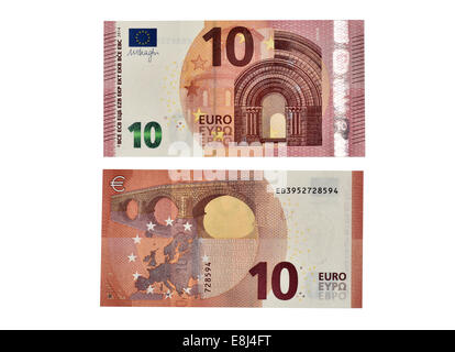 10 di banconote in euro in circolazione dal settembre 2014, anteriore e posteriore Foto Stock