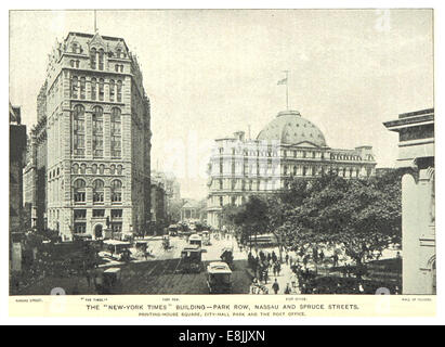 Questa illustrazione del 1893 tratta dal riferimento di King a New York City mostra il New-York Times Building, catturandone le caratteristiche architettoniche e il significato urbano durante la fine del XIX secolo. Si tratta di un riferimento storico chiave per lo sviluppo di New York. Foto Stock
