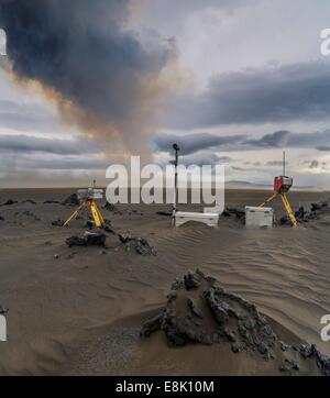 Ceneri vulcaniche nubi. Materiale scientifico istituito per controllare l'Holuhraun eruzione fissurale, dal vulcano Bardarbunga, Islanda. Foto Stock