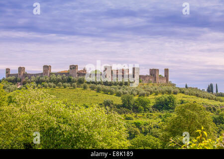 La città medievale di Monteriggioni in Toscana, Italia Foto Stock