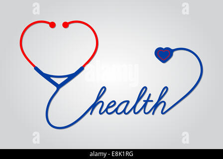 Uno stetoscopio con il cuore, simbolo di medici, vettore Foto Stock