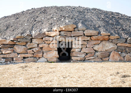 Moderno-giorno stile neolitico Long Barrow sepoltura camera per memorizzare la cremazione urne cinerarie tutti Cannings, vicino a Devizes, Wiltshire, Regno Unito. Foto Stock