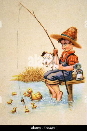 Dicembre 2, 2009 - Cartolina stampato nella RDT mostra boy fisher, circa 1956 © Igor Golovniov/ZUMA filo/ZUMAPRESS.com/Alamy Live News Foto Stock