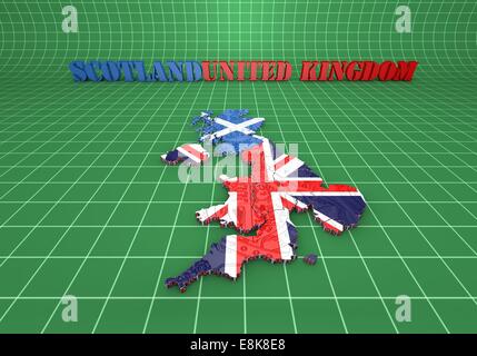 Mappa 3D illustrazione della Scozia e Inghilterra con bandiera Foto Stock
