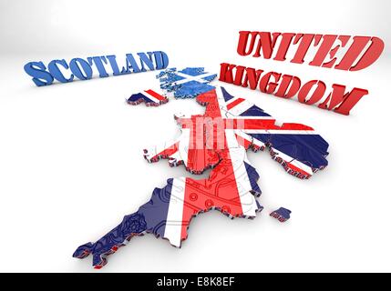 Mappa 3D illustrazione della Scozia e Inghilterra con bandiera Foto Stock