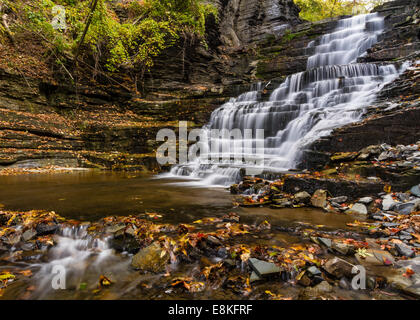 Gigante scalinata della cascata in Cascadilla Gorge sul campus di Cornell University di Ithaca, New York Foto Stock