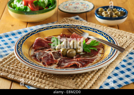 Jamon Iberico de Bellota. Pata Negra prosciutto spagnolo Foto Stock