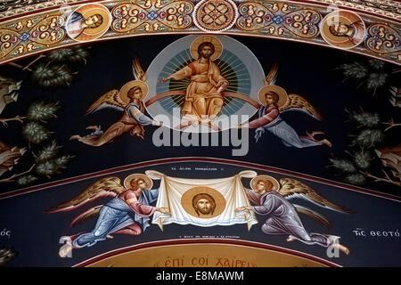 Halkidha Eubea Grecia chiesa di Santa Marina affresco dell Ascensione di Gesù Cristo e del Santo Mandylion Foto Stock