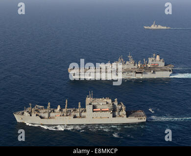 Golfo Arabico, 28 Luglio 2014 - Il militare Sealift il comando di carichi secchi e munizioni nave USNS Robert E. Peary (T-AKE 5), sinistra, c Foto Stock