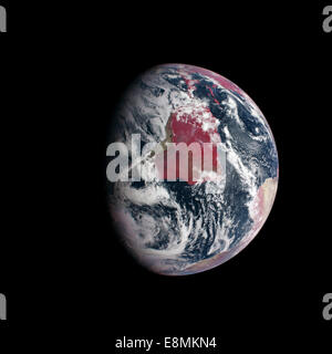 Vista di sud America e porzioni del Nord America e Africa che mostra la crescita di pianta. In questa immagine, le piante sulla terra appaiono rossi Foto Stock