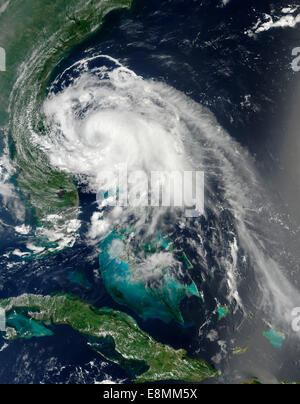 2 luglio 2014 - vista satellitare di uragano Arthur a est di Cape Canaveral, in Florida. Foto Stock