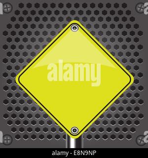 Illustrazione colorata con il cartello giallo su un grigio Sfondo perforato Foto Stock