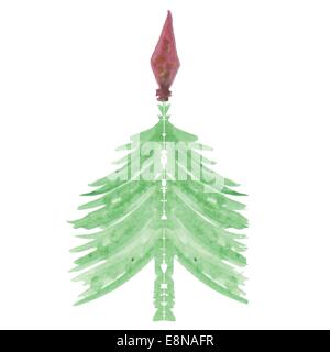 Illustrazione colorata con natale albero verde su sfondo bianco Foto Stock