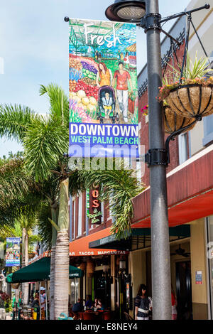 West Palm Beach Florida, Clematis Street, centro, banner, distretto, FL140524040 Foto Stock